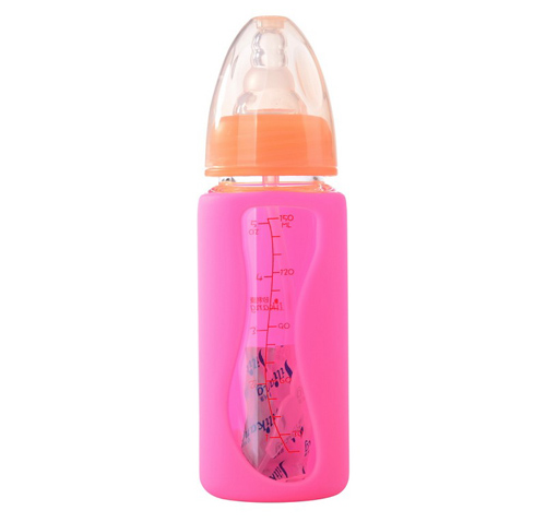 矽利康無(wú)手柄標(biāo)口玻璃奶瓶150ml