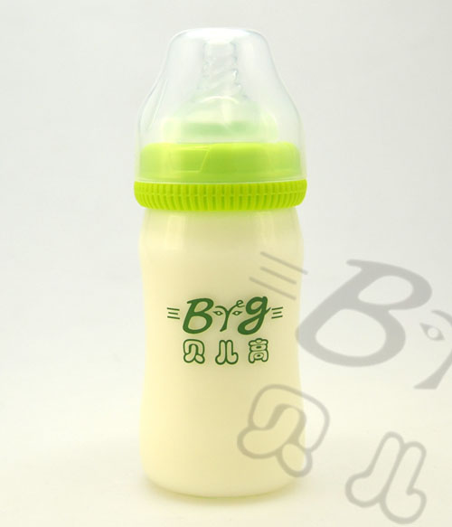 貝兒高嬰兒奶瓶青色160ml裝有奶粉正面