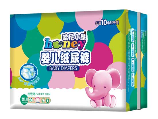  哈尼小象Xl碼30片360°環(huán)腰式超級薄嬰兒紙尿褲