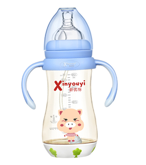    新優(yōu)怡寬口弧形帶底座有柄自動(dòng)ppsu奶瓶300ml 藍(lán)色