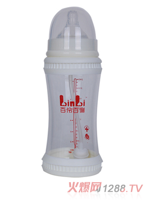 百伶百俐240ML帶硅膠套玻璃哺乳瓶白色