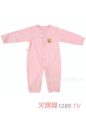嬰幼兒純棉長(zhǎng)袖春夏連體衣粉色