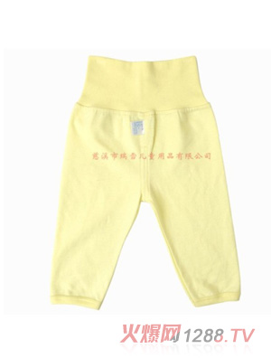 嬰幼兒純棉高腰護(hù)肚褲淺黃