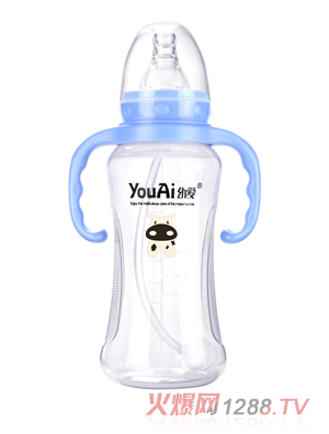 幼愛EQ標(biāo)口帶柄自動吸PP奶瓶300ml