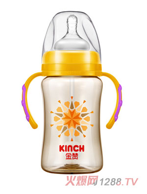 KINCH金贊240ML寬口全自動帶柄PPSU奶瓶橘色