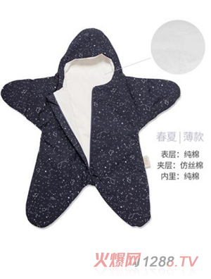 西班牙baby bites 嬰兒小海星睡袋 海軍藍(lán)春夏薄款